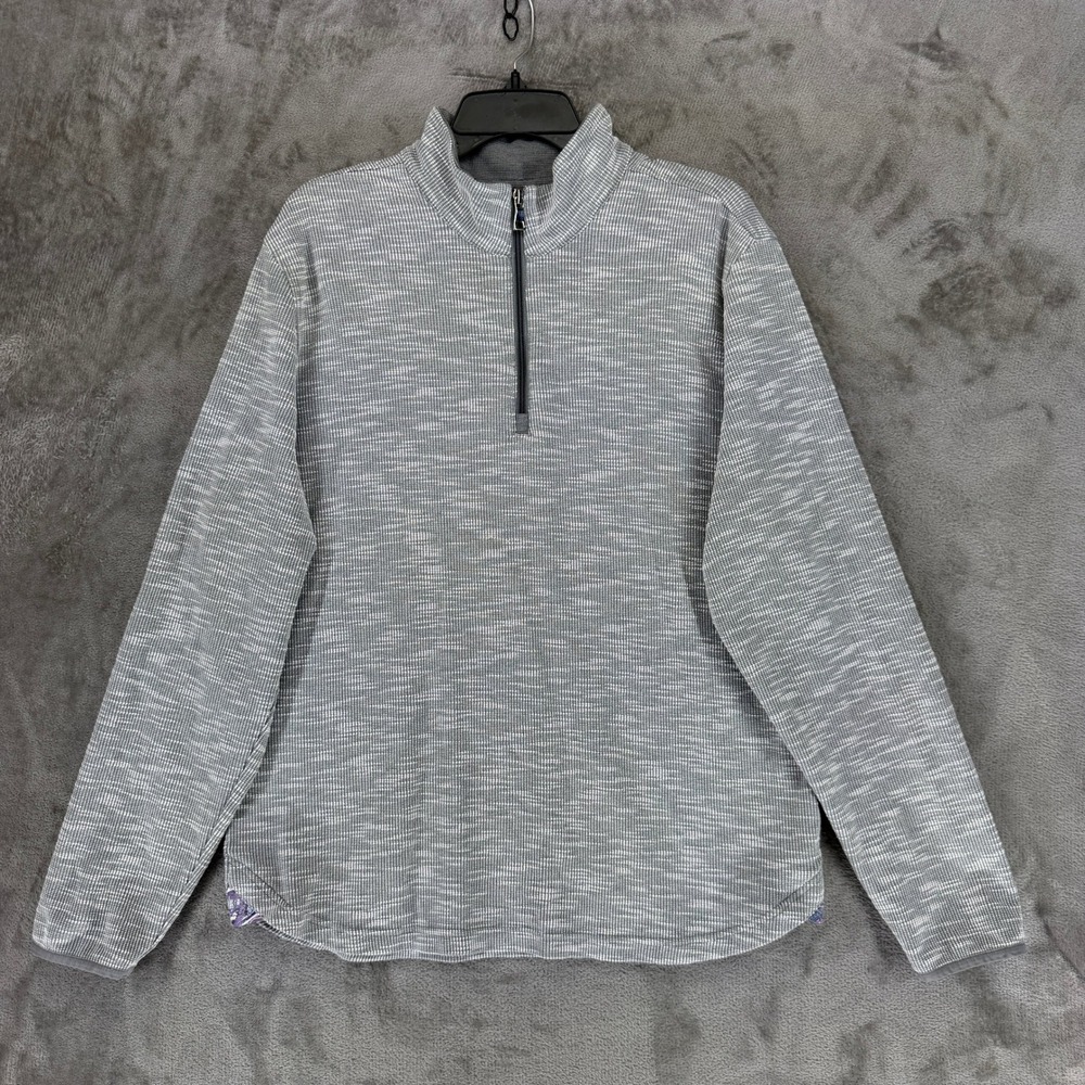 Robert Graham Pullover Mens XL Gray White Textured Knit Quarter Zip Classic Fit